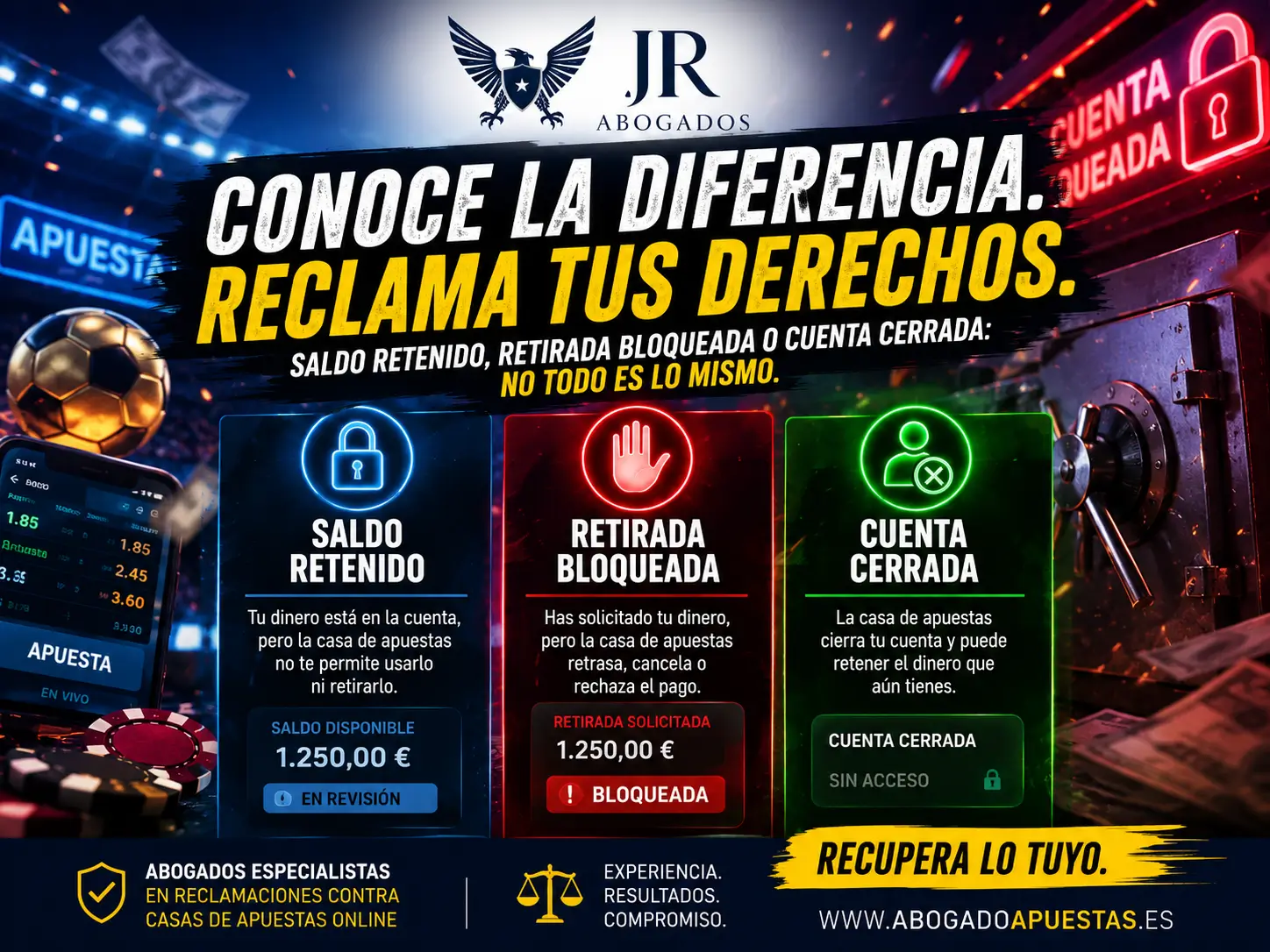 Diferencia entre saldo retenido, retirada bloqueada y cuenta cerrada